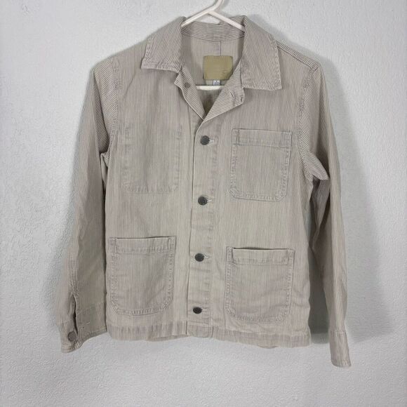 AG Adriano Goldschmied Grey & White Pin Striped Denim Jacket Size Small - Picture 1 of 6